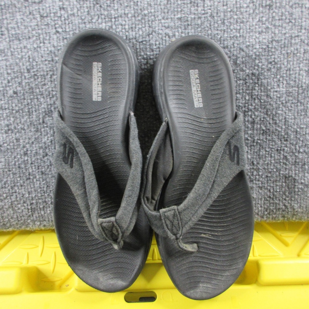 Skechers Goga Mat Thong Sandals Womens Size 8 Black Gray Comfort Slip On